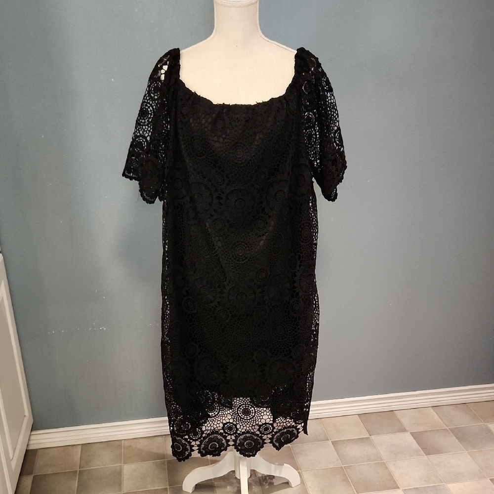 Shein Curve Boho Floral Lace Scoopneck Maxi Dress Feminine Summer Resortwear
